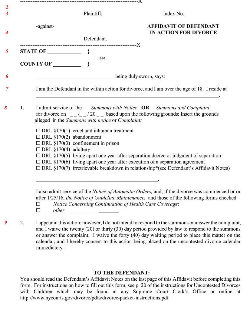affidavit of defendant form ud-7 diy