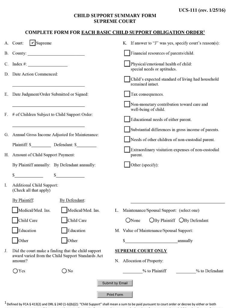 ucs-111 child support summary form