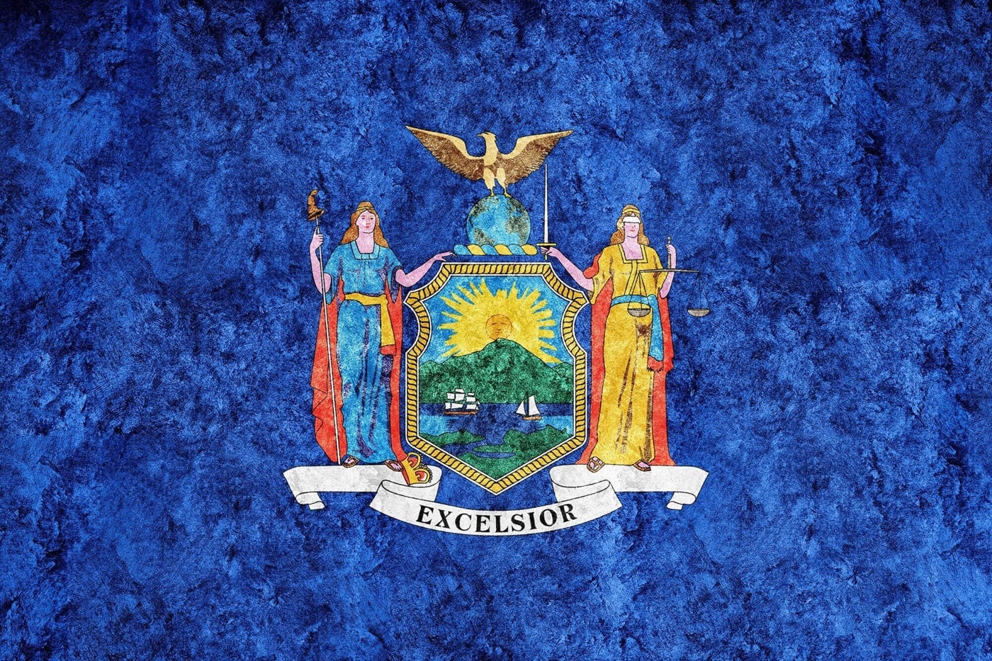 An image of the New York State flag, in which only residents can file for divorce.